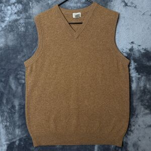 L.L. Bean Men's Lambswool Vest Size Large Tall Beige Sleeveless Brown
